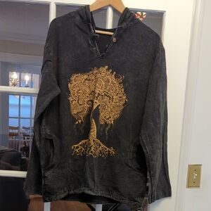 Washed Black Hoodie with Tree Design